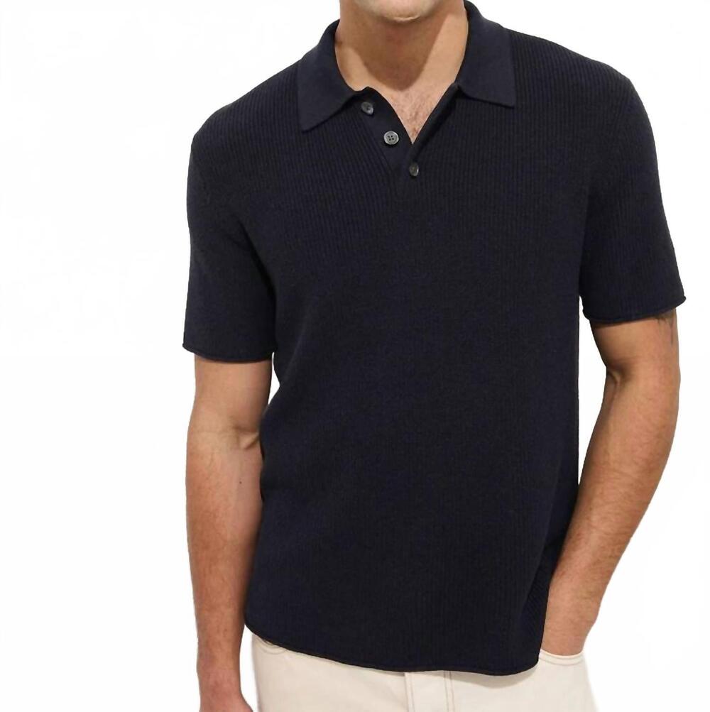 NEW ALEX MILL eastwood cotton linen polo shirt in navy